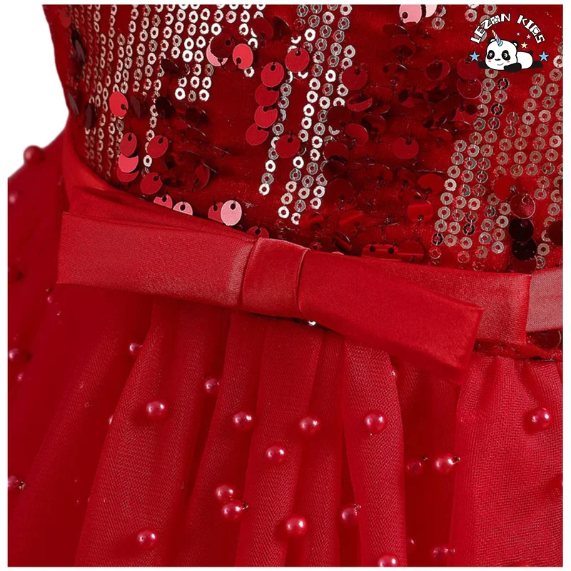 LEZONKIDS - Vestido Poncho de Malha sem Mangas com Lantejoulas Vermelhas para Meninas, Vestido de Gala, Vestido de Performance